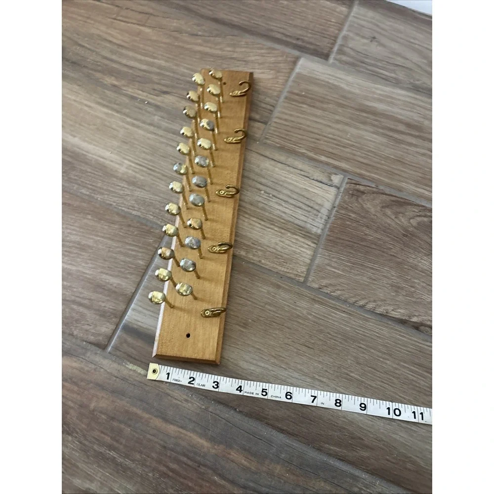 Vtg Wood Brass Golf Club Tie Rack Wall‎ Mount - 24 Tie & 5 Belt Hangers 14